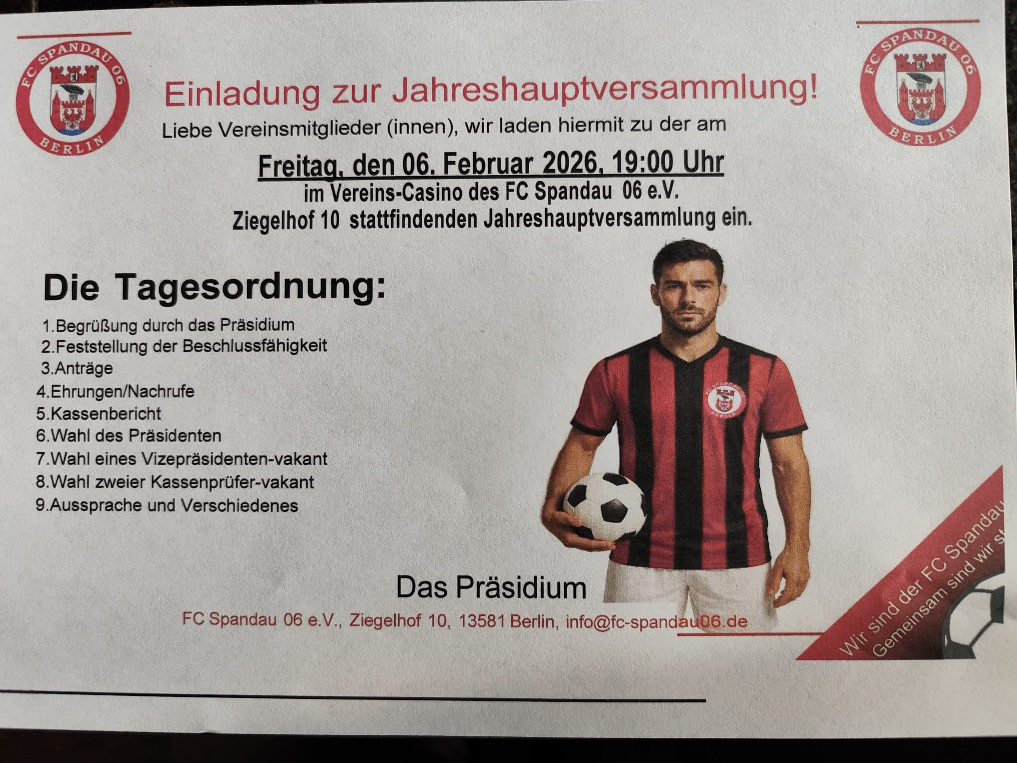 Jahreshauptversammlung 2026 terminiert für den 06.02.26